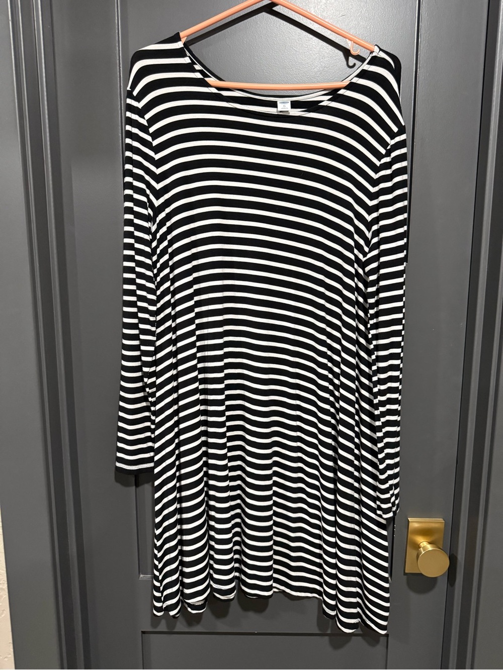 Old Navy Black and White Striped Long Sleeve Swing Dress